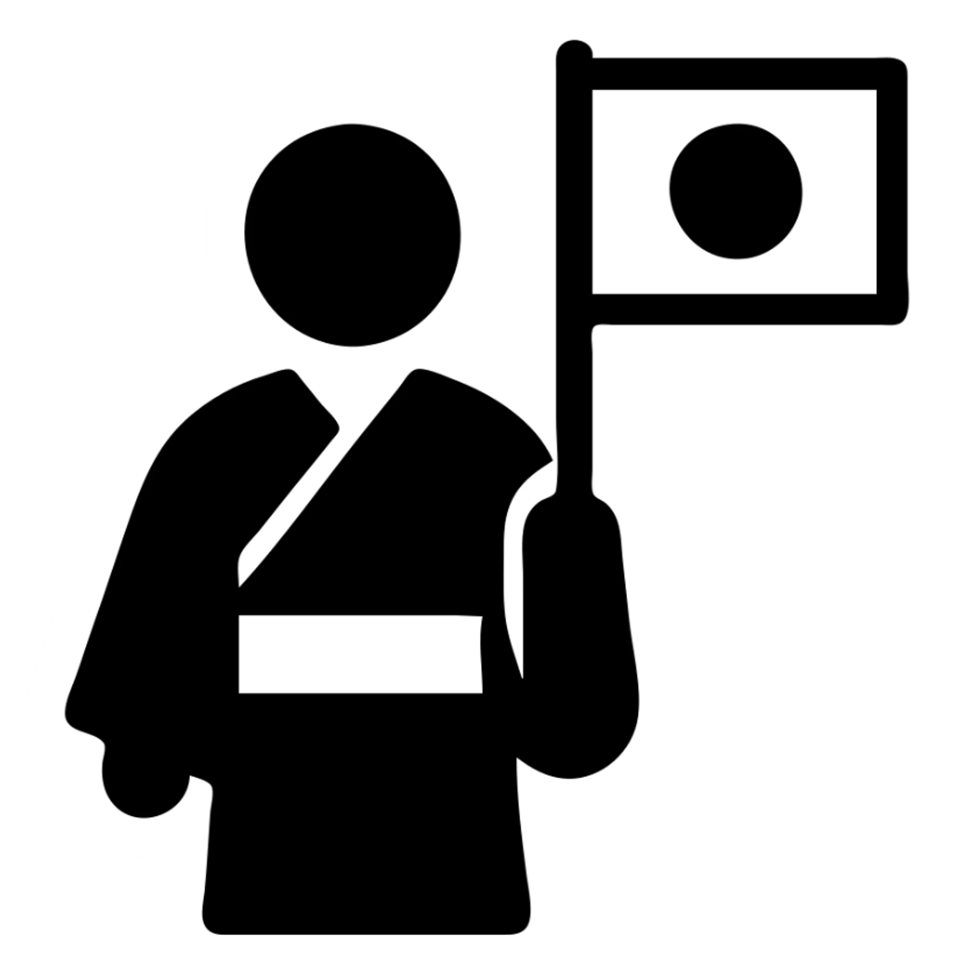 person in a traditional kimono holding the Japanese flag, solid filled icon sticker