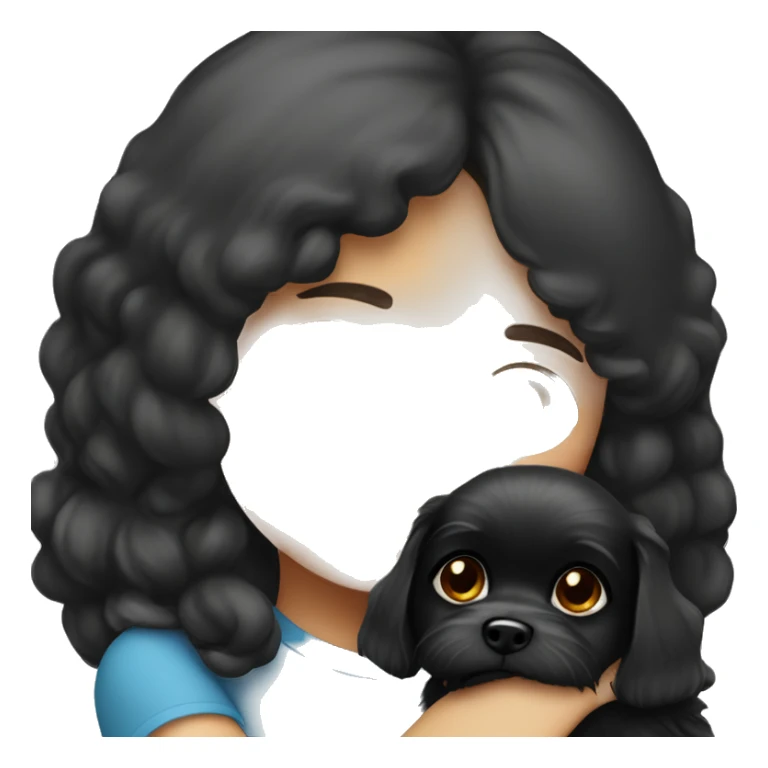 brunette girl hugs black maltese dog sticker
