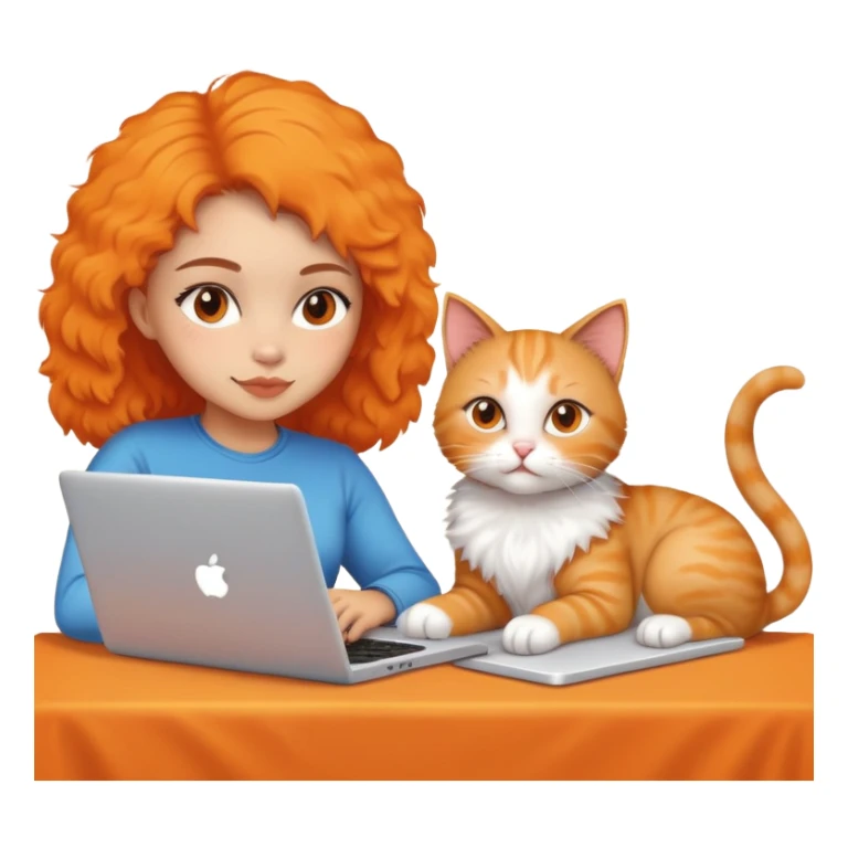 A girl is working on a laptop with a cat lying next to it sticker