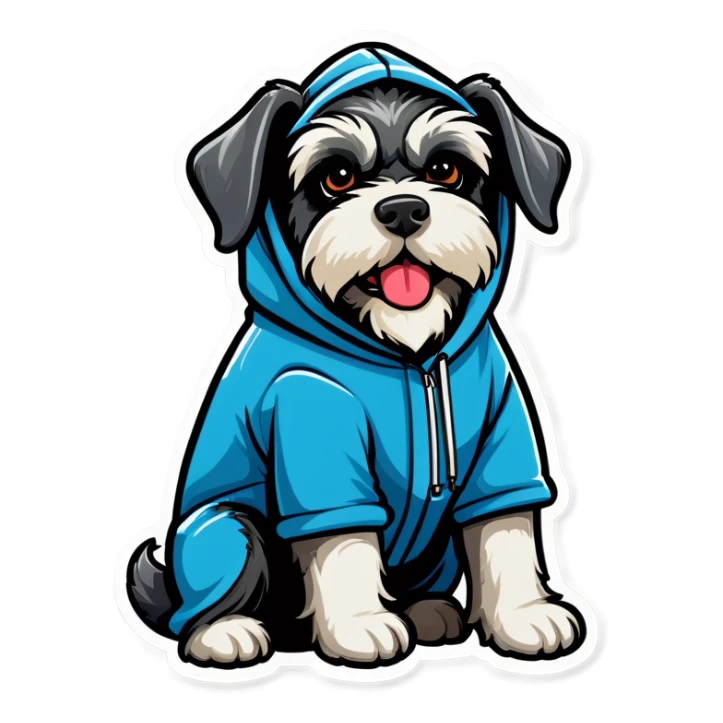 Schnauzer dog wearing a hoodie sticker