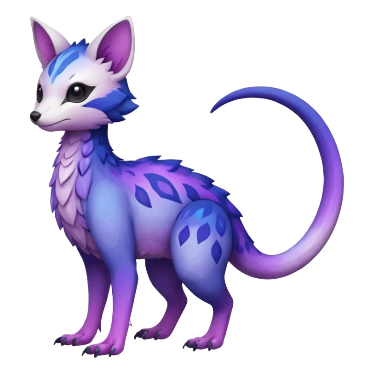  White with indigo-Violet-purple-pinkish-gradient markings beautiful handsome gorgeous aesthetic colorful vibrant Vernid-Trico-species-Fakemon-creature by LiLaiRa, 4 legs, 1 tail, random markings, (full body) sticker