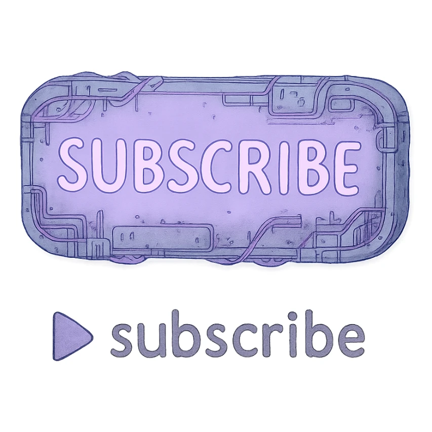 a lavender "subscribe" button, future, cyberpunk
the words appear below a triangle pointed to the right

 sticker