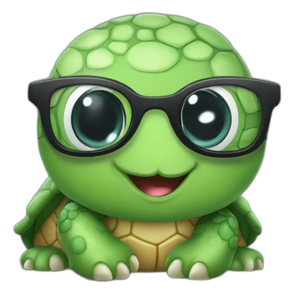 Cute Turtle with glasses and long black curly hair sticker