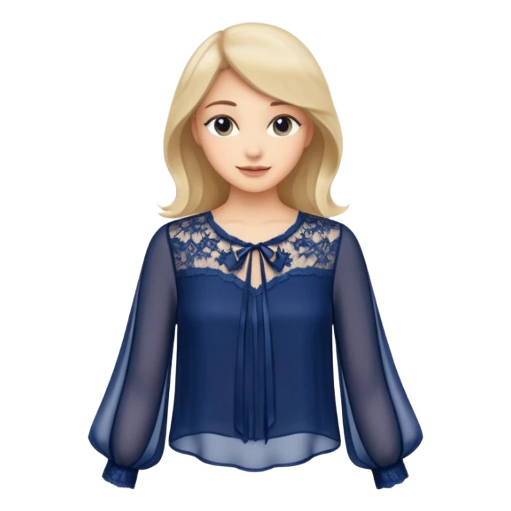 Realistic womens sheer navy blue blouse, detailed lace
 sticker