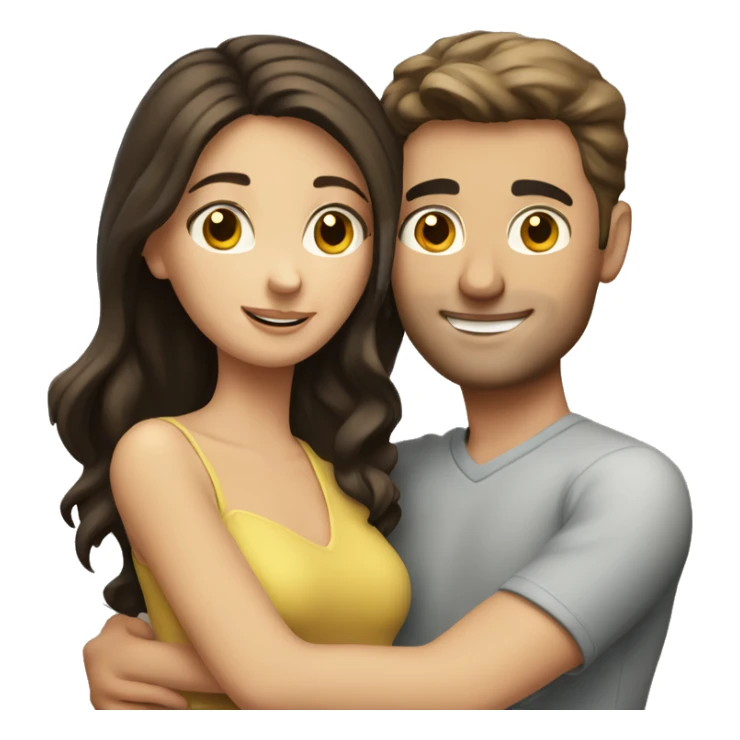 caucasian brunette couple hugging sticker