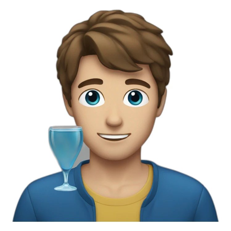 young man with brown hair drinking a blue shot sticker