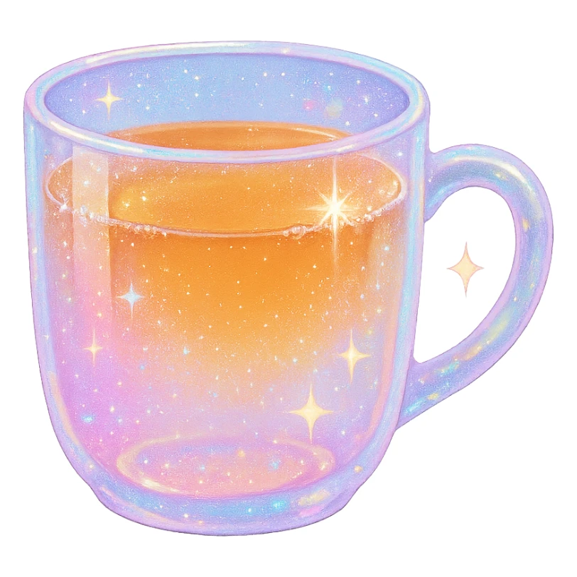 sparkly pastel glass mug with tea sticker