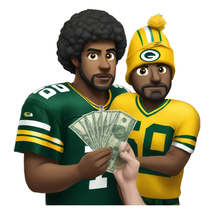 Sad packer fan handing over money to casino sticker