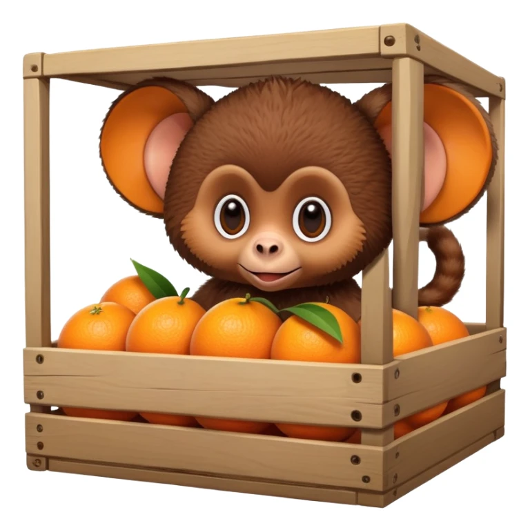 Cheburashka with big ears in a crate of oranges sticker