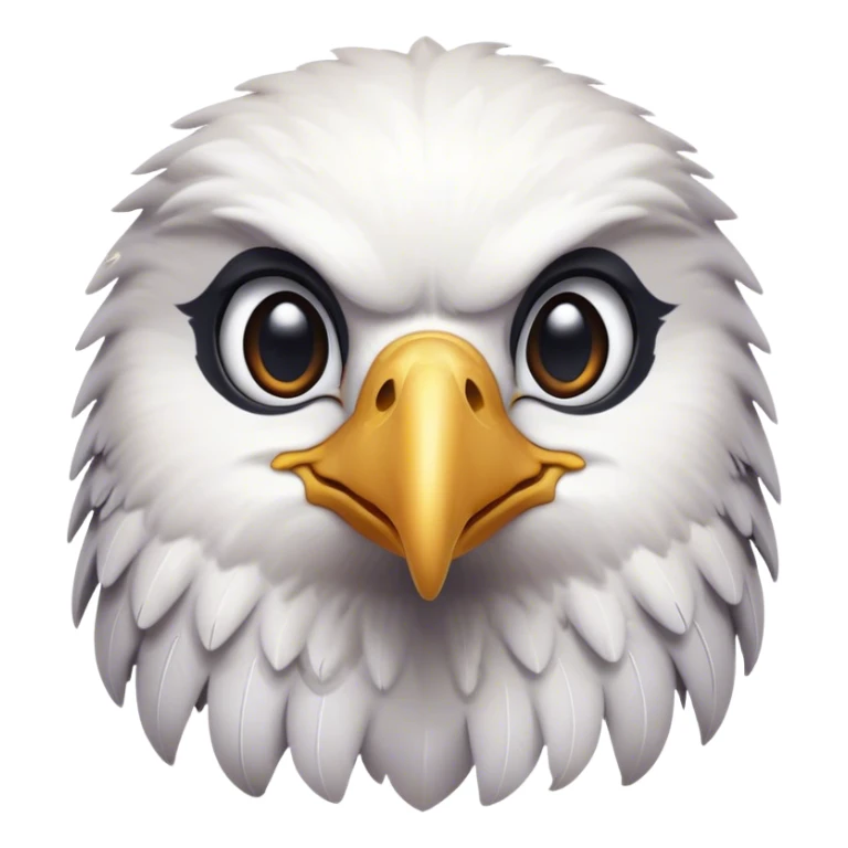 Cinematic Cute American Eagle Portrait Emoji, Head tilted playfully and inquisitively, featuring a streamlined form with a subtle blend of dark and white plumage and round, sparkling eyes full of spirited charm, Simplified yet irresistibly adorable features, highly detailed, glowing with a warm, inviting glow, high shine, affectionate and lively, stylized with a touch of whimsical aerial grace, soft glowing outline, capturing the essence of a mischievous yet endearing American eagle that seems as if it could glide out of the screen into your heart! sticker