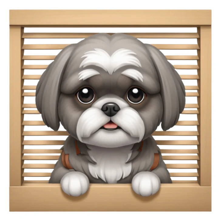 cute all grey shih tzu BEHIND A WINDOW WITH BLINDS AND PEEKING THROUGHT THE SLATS sticker
