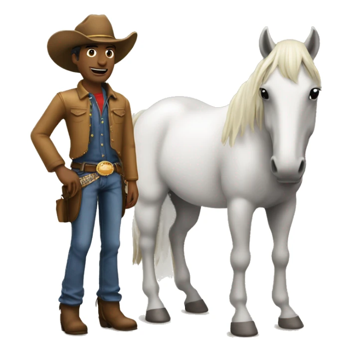 man in cowboy hat standing next to a horse, style jean sticker