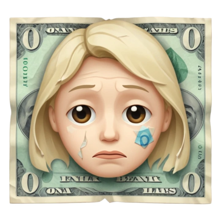 sad face on a banknote, indicating negative bank balance sticker