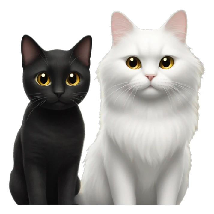 Black cat next to a white cat with fluffy fur sticker