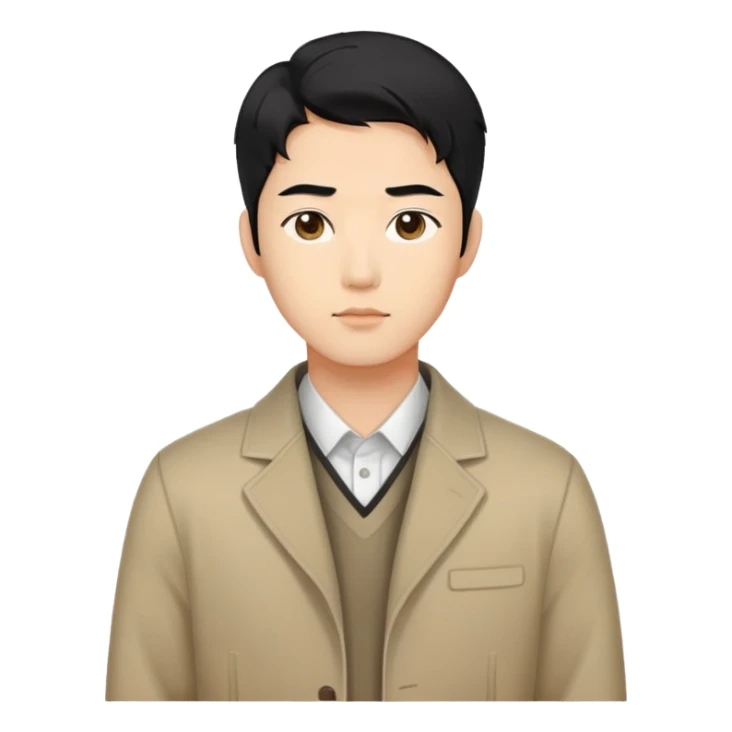 A Korean man with neat black hair, wearing a modern outfit sticker