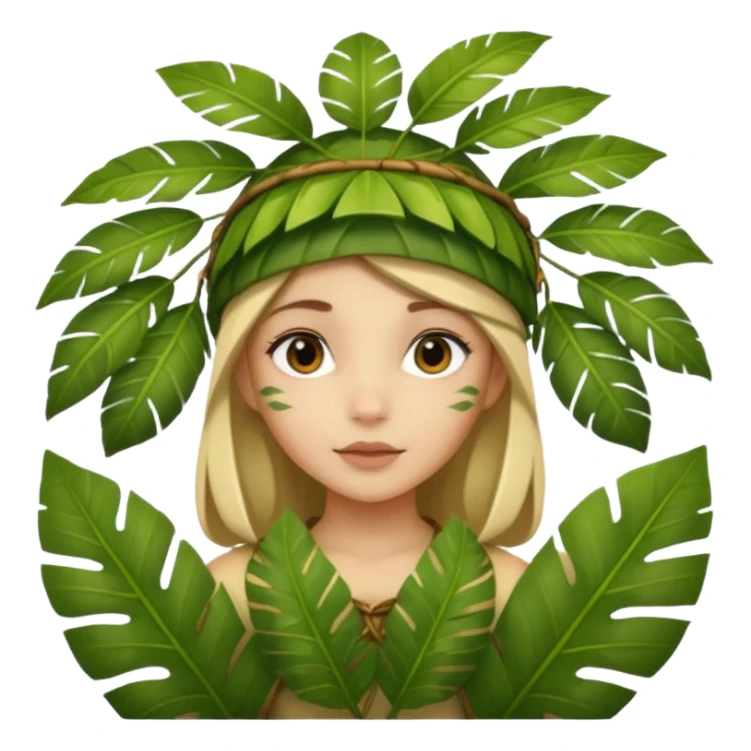 a girl with jungle wearing a large leaf headgear bye  sticker