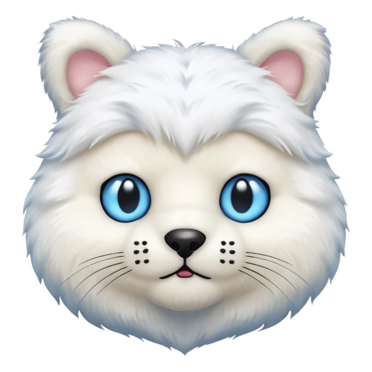White teddy bear body, cat head with white fur and blue eyes iOS style sticker