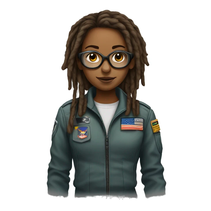 Young female fighter pilot brown dreads round black glasses sticker