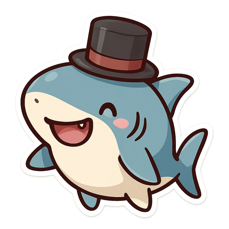 fun and whimsical shark wearing a top hat sticker
