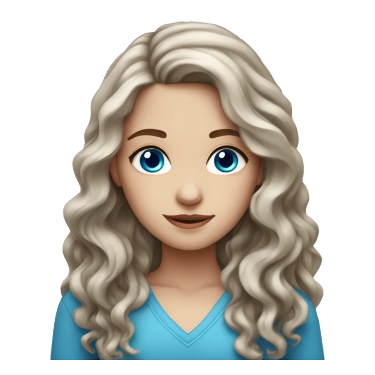 white girl with long wavy brown hair with blue eyes sticker