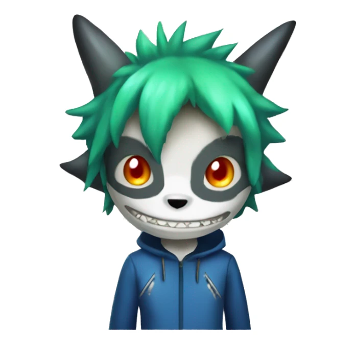 Digimon, horns, gree hair, anthro, furry, shark, skull face, skull mask,  sticker