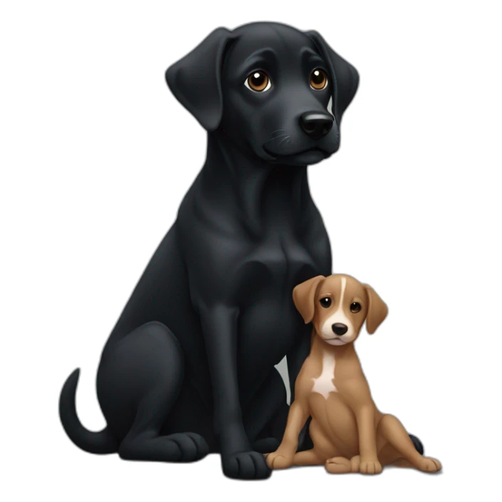 black dog breastfeeding puppies sticker