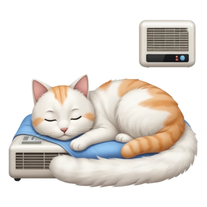 A very cute cat in a room with air condition sticker