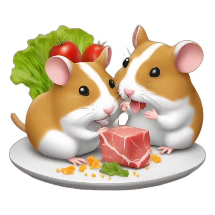 two hamsters with mustache are eating meat with salat   sticker