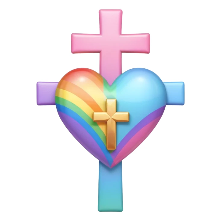 Heart infront of cross, pastel pink and rainbow sticker