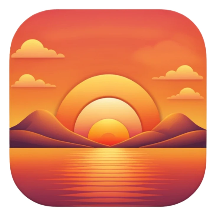 unset over horizon, rounded shapes, warm glowing colors, soft shading sticker