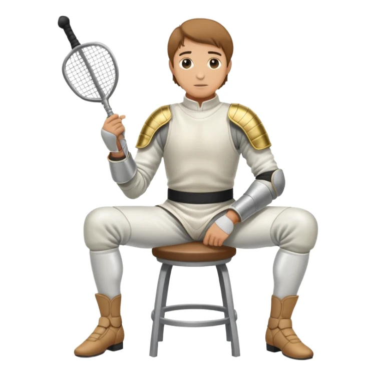 epee fencer sitting on a stool holding a fencing mask under his arm waiting for the match sticker