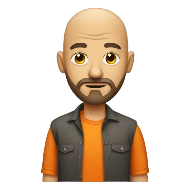 Creepy bald guy in bright orange shirt with bad beard sticker