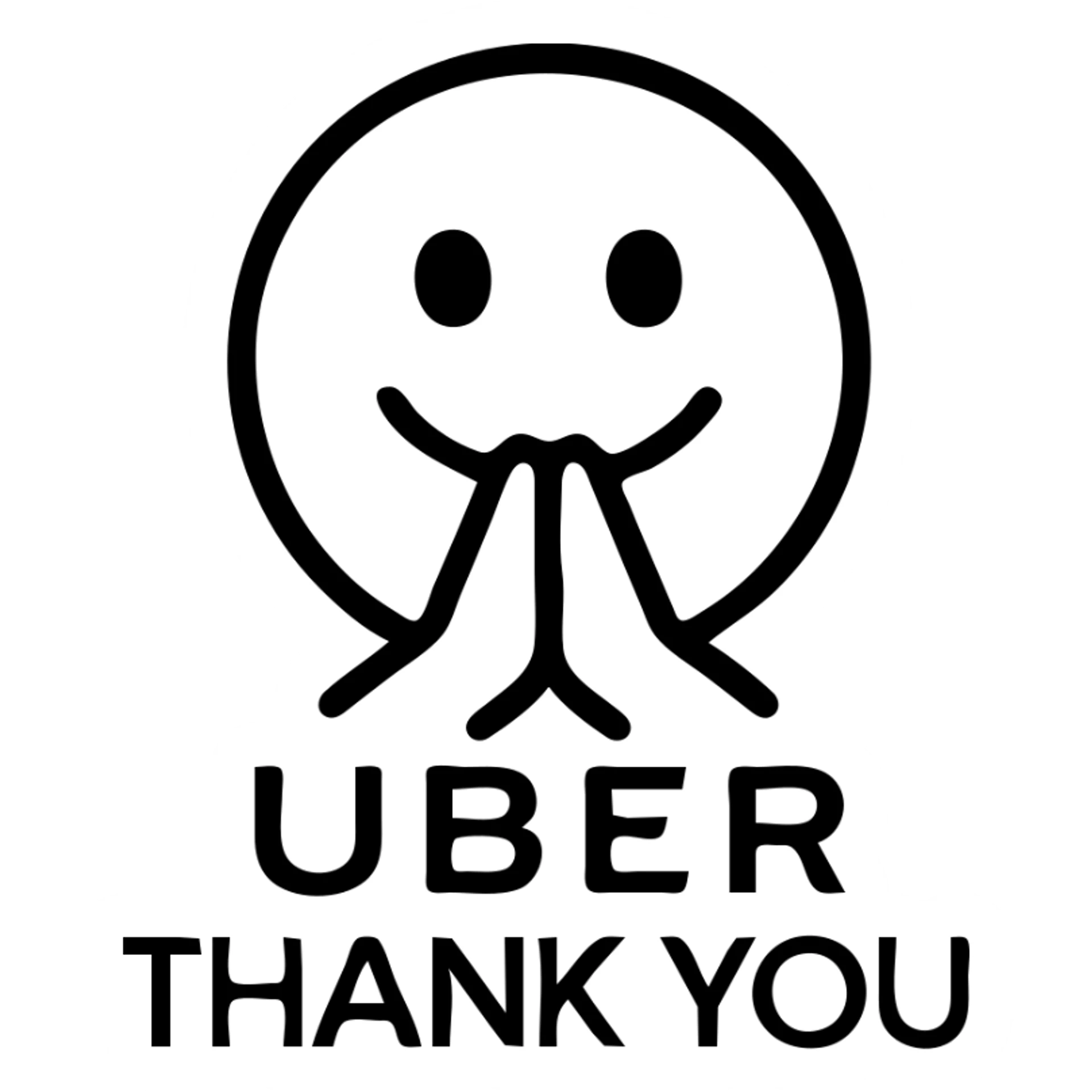 Uber-themed thank you emoji, modern, friendly, black and white color scheme, simple icon style sticker