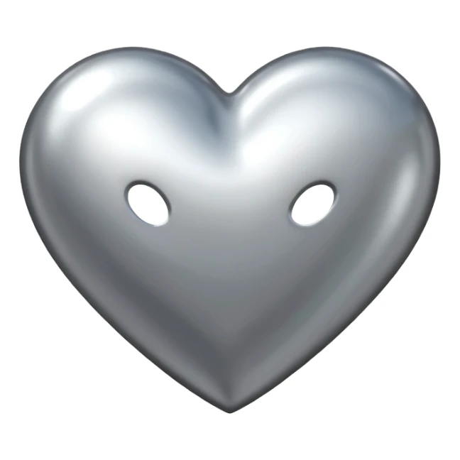 Liquid chrome heart emoji, silver metallic color, iOS emoji style, smooth reflective surface, rounded shape, realistic highlights, minimal background sticker