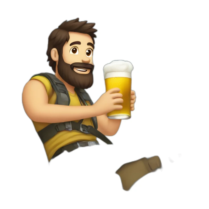 Dark hair beard man drinking beer riding outside a plane sticker