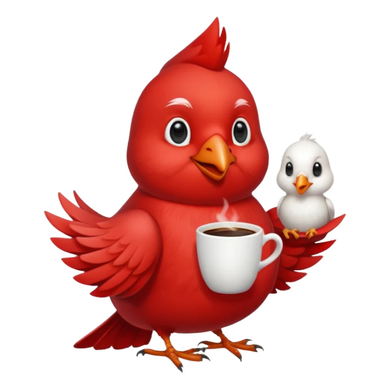 Happy cardinal bird with a dove and a cup of coffee sticker