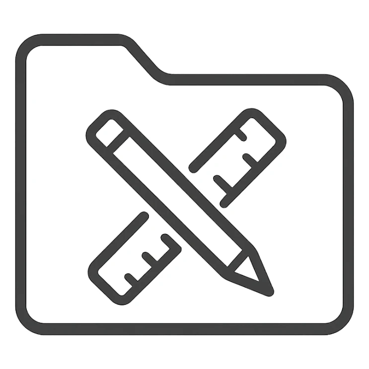 simple modern folder icon for 'school', no gradient, symbol of a crossed pencil and ruler, clear lines, neutral colors sticker