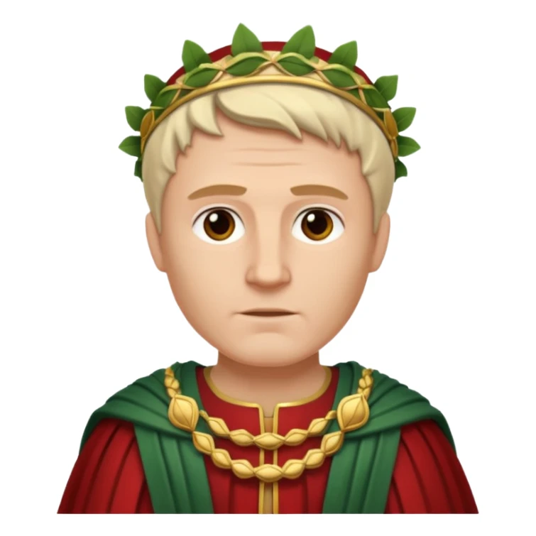 Julius Caesar as an emoji, bust portrait, laurel wreath, Roman robe sticker