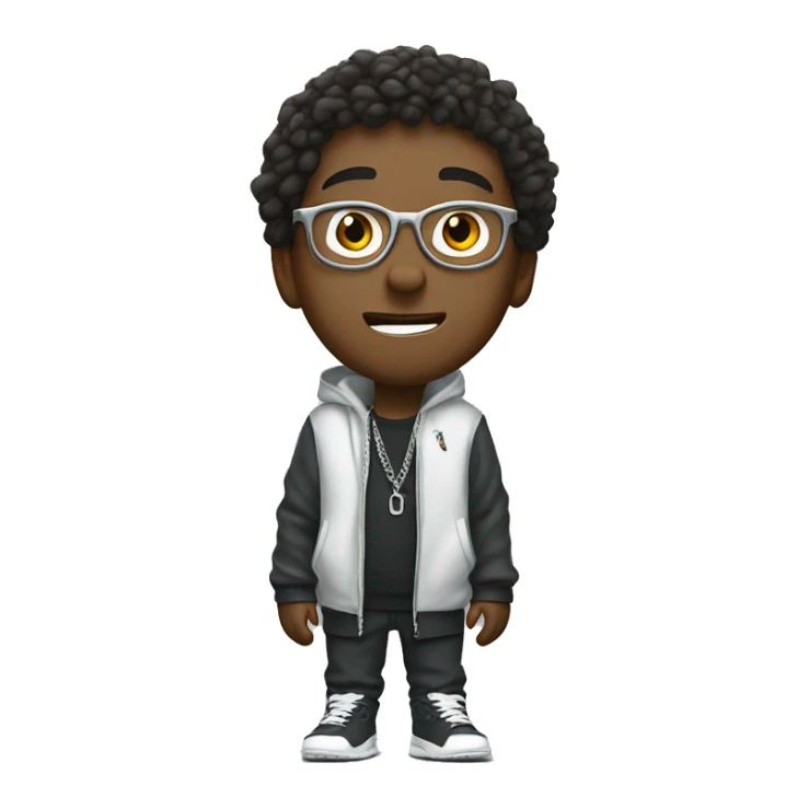 A boy singing rap, wearing glasses and a silver chain, and wearing Nike clothes sticker