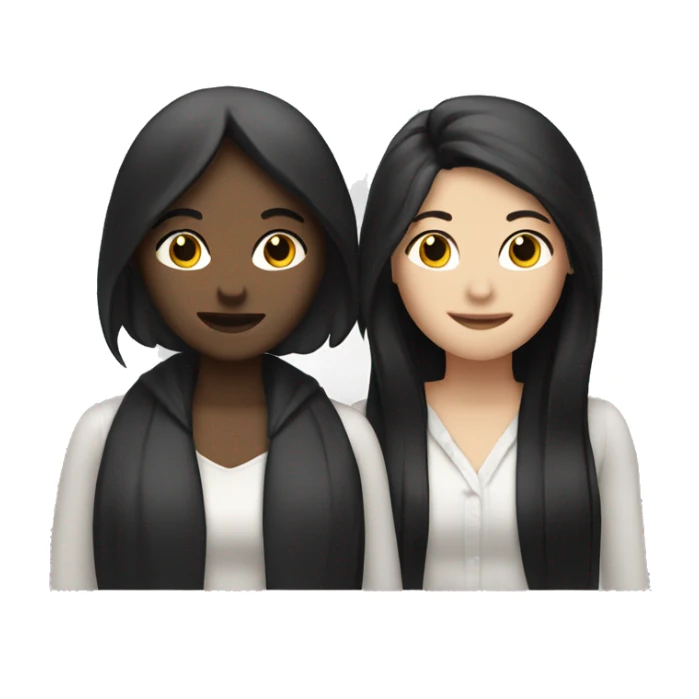Lesbians with white skin and long black hair blushing at each other. sticker