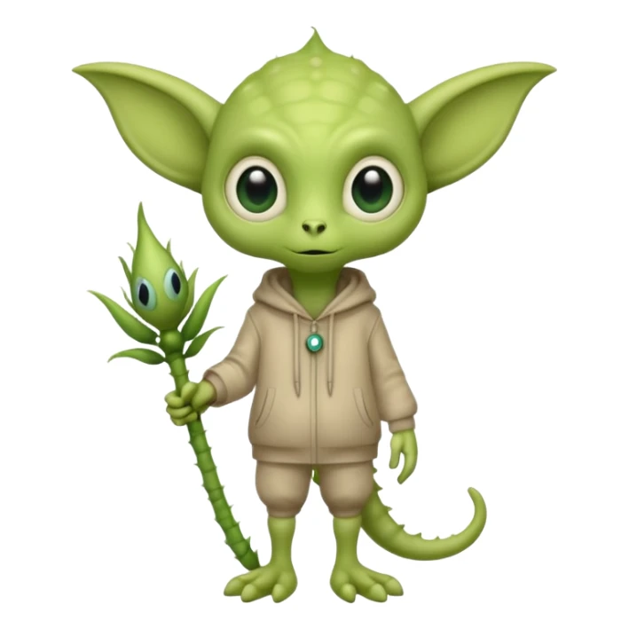 full body cute roughly humanoid peacefull alien furry with 2 legs and eye stalks stands upright and looks intelligent ...wears clothing. not green..looks happy and cudly... has 3 eyes...the alien has 3 eyes....it has an extra eye on a stalk sticker