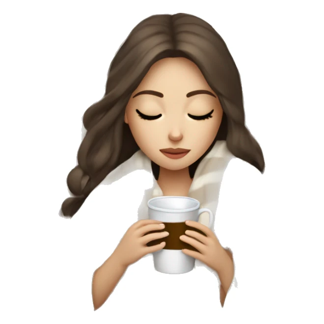 pale brunette girl inside a blanket sipping coffee eyes closed sticker