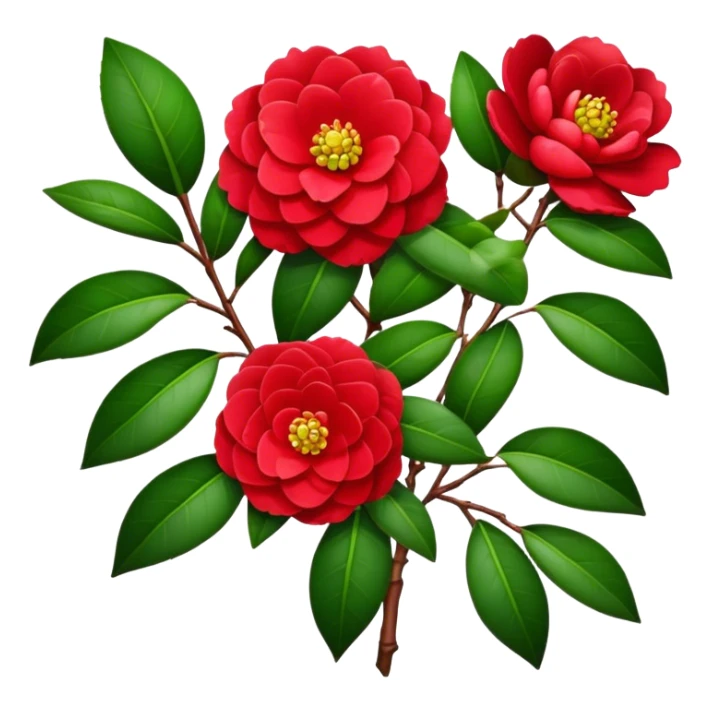 bouquet Red Camellia, luxuriant, stem, leaf sticker
