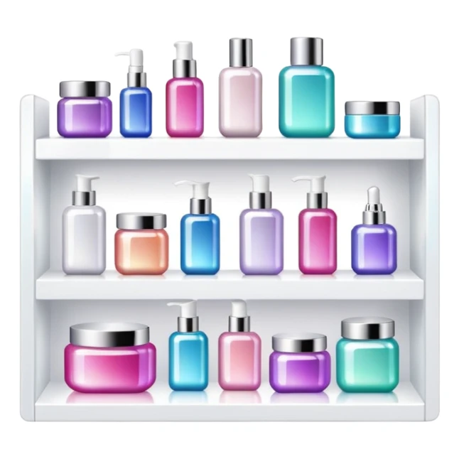 a white shelf with few beauty products and sparkles sticker