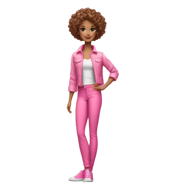 Curly Brown short hair barbie full body pink clouth sticker