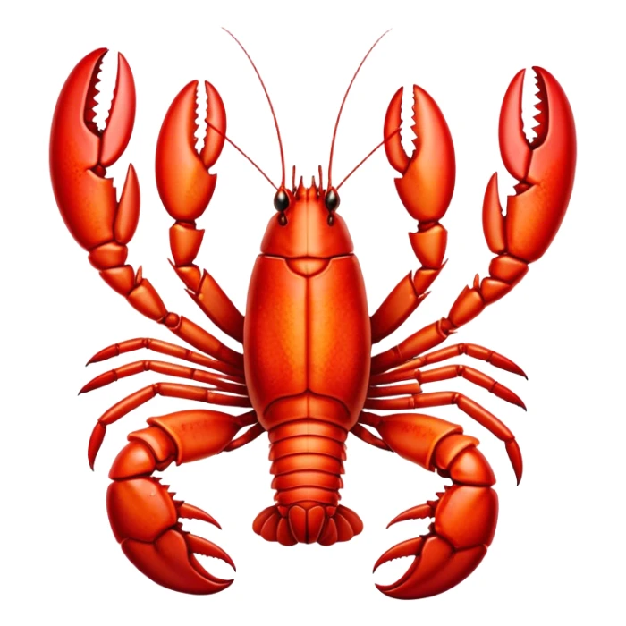 Cinematic bright red rock lobster, detailed hard shell, claws slightly open, freshly cooked, warm glowing tones, rich and indulgent. sticker