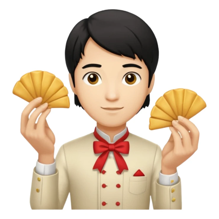 ligth black hair waiter with fortune cookies sticker