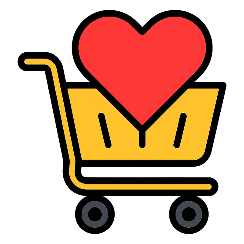 shopping cart filled with a big red heart sticker