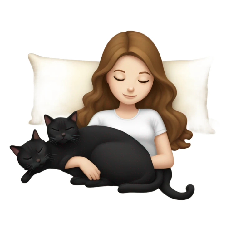 White girl brown hair sleeping, cuddle two black cats sticker