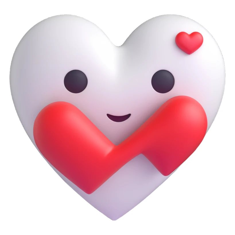 3D heart-shaped emoji, white color, Microsoft 3D Fluent style sticker